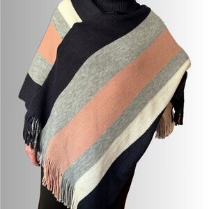 Striped Cape with Fringe